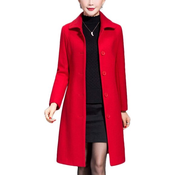 Women's  Red Wool Trench Coat Winter Long Thick Overcoat Walker Coats - Picture 1 of 5